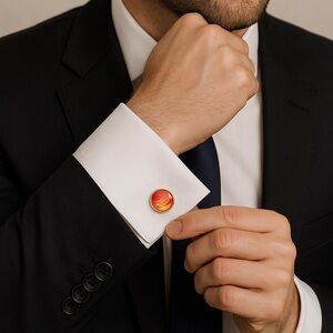 Handmade Red Gold Fluid Art Cufflinks Unique Glass Cabochon Men’s Accessories